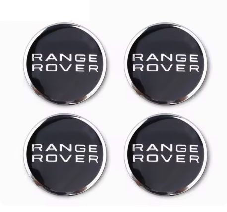 Land Rover hjul center kapsler, 4 stk. i sort med blank kant og blank RANGE ROVER logo